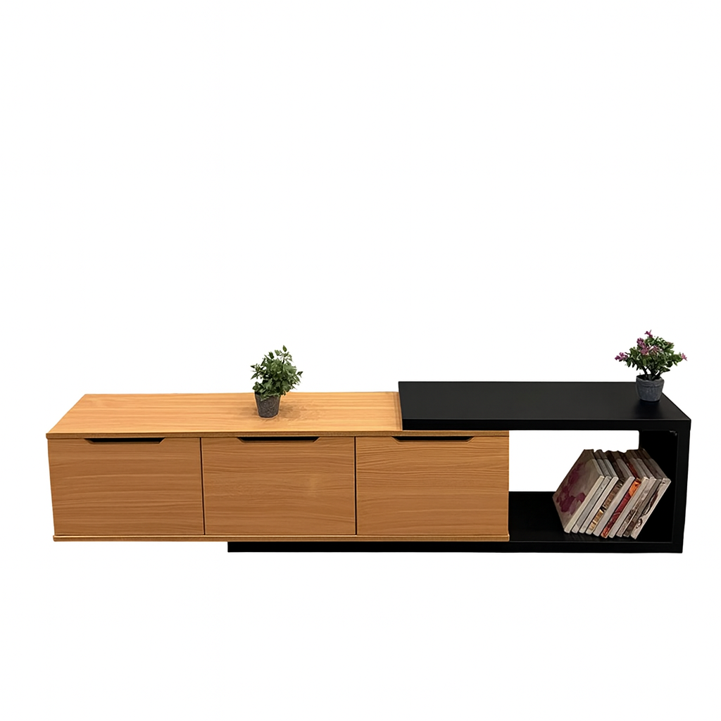 TV Table, 180 × 40 × 45 cm - Wooden and Black - TV Stand 5

