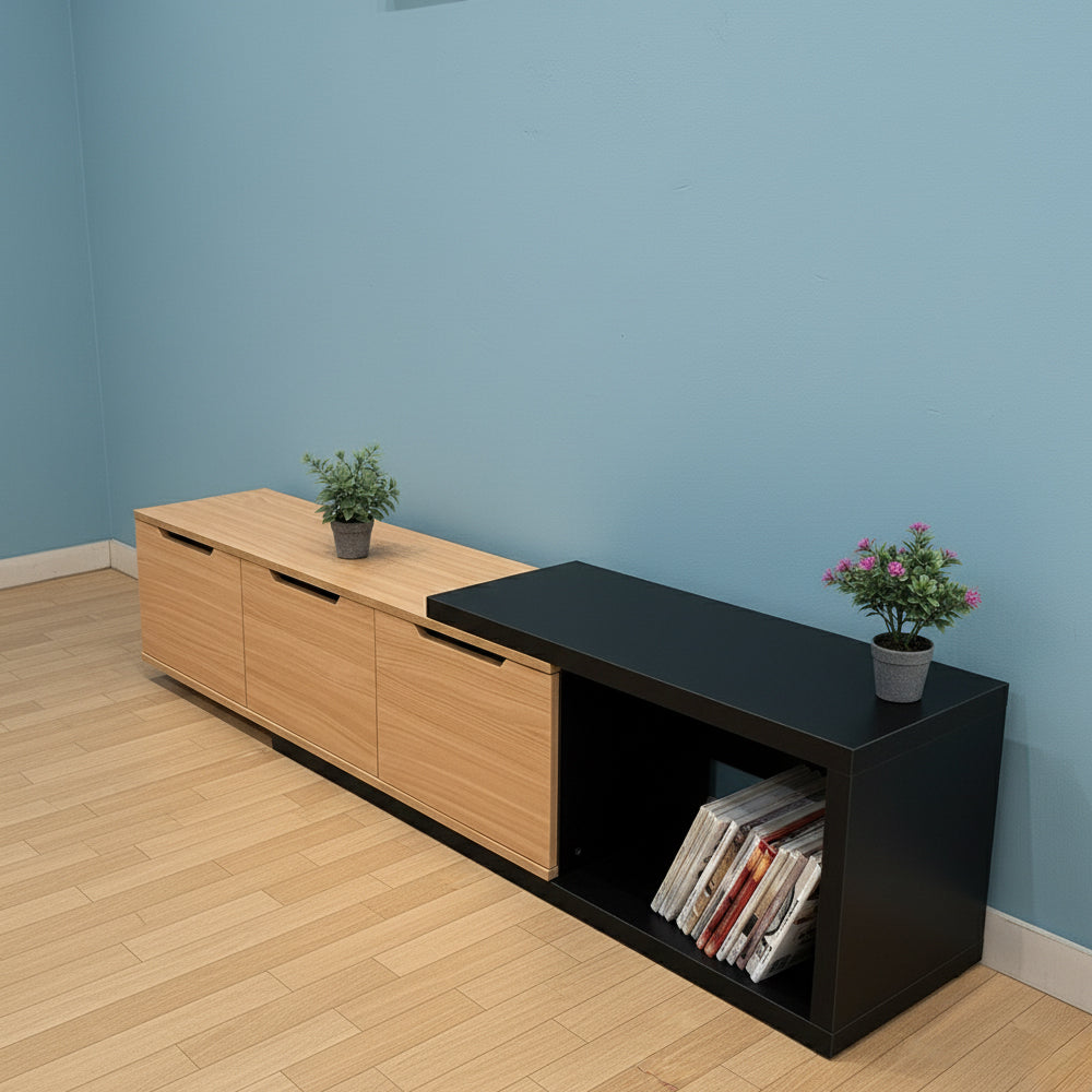 TV Table, 180 × 40 × 45 cm - Wooden and Black - TV Stand 5
