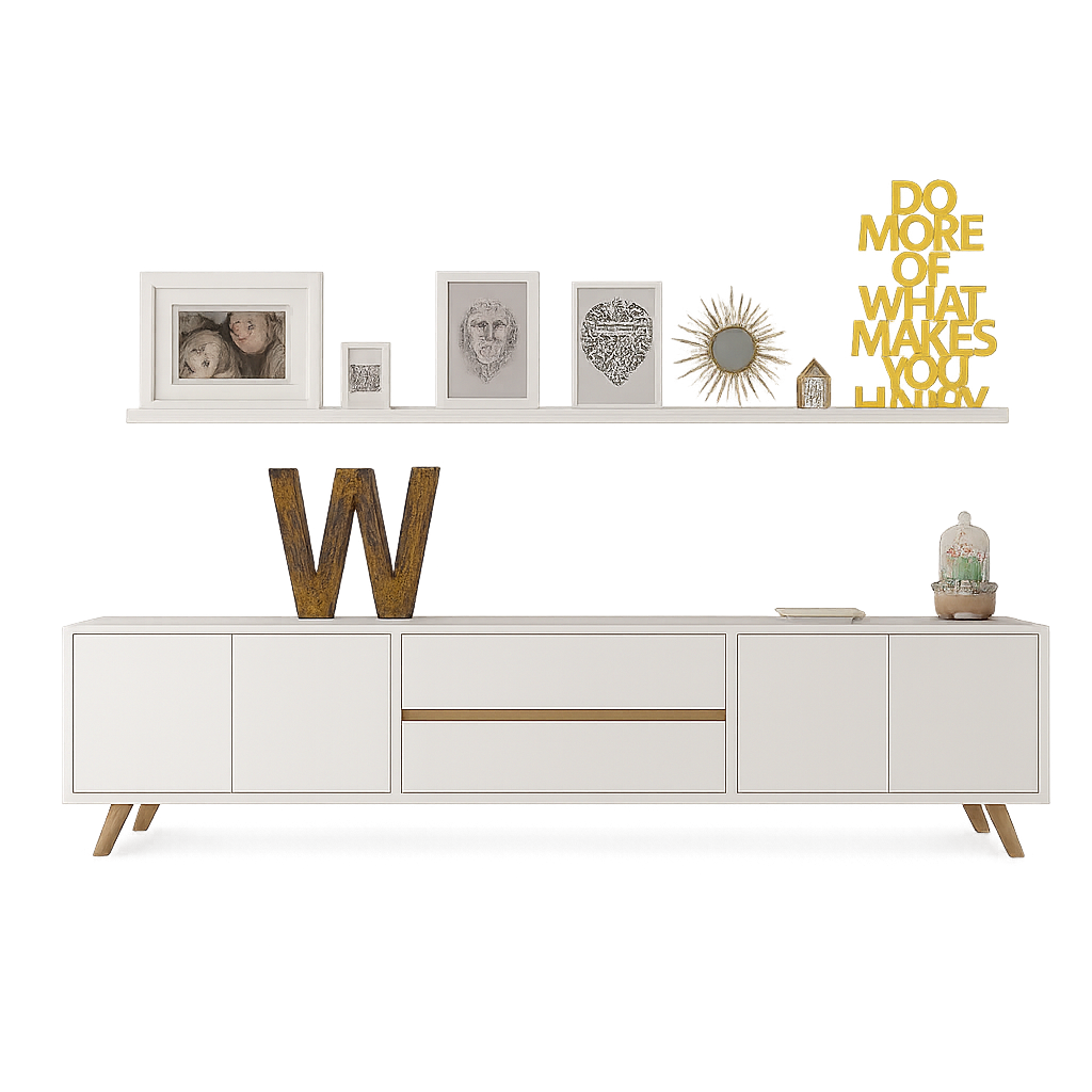 TV Table, 180 × 40 × 55 cm - White and Wooden - AZ30067