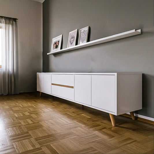 TV Table, 180 × 40 × 55 cm - White and Wooden - AZ30067