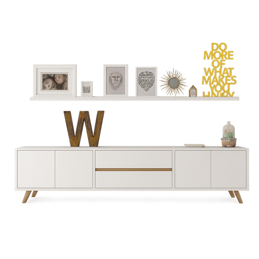 TV Table, 180 × 40 × 55 cm - White and Wooden - AZ30067