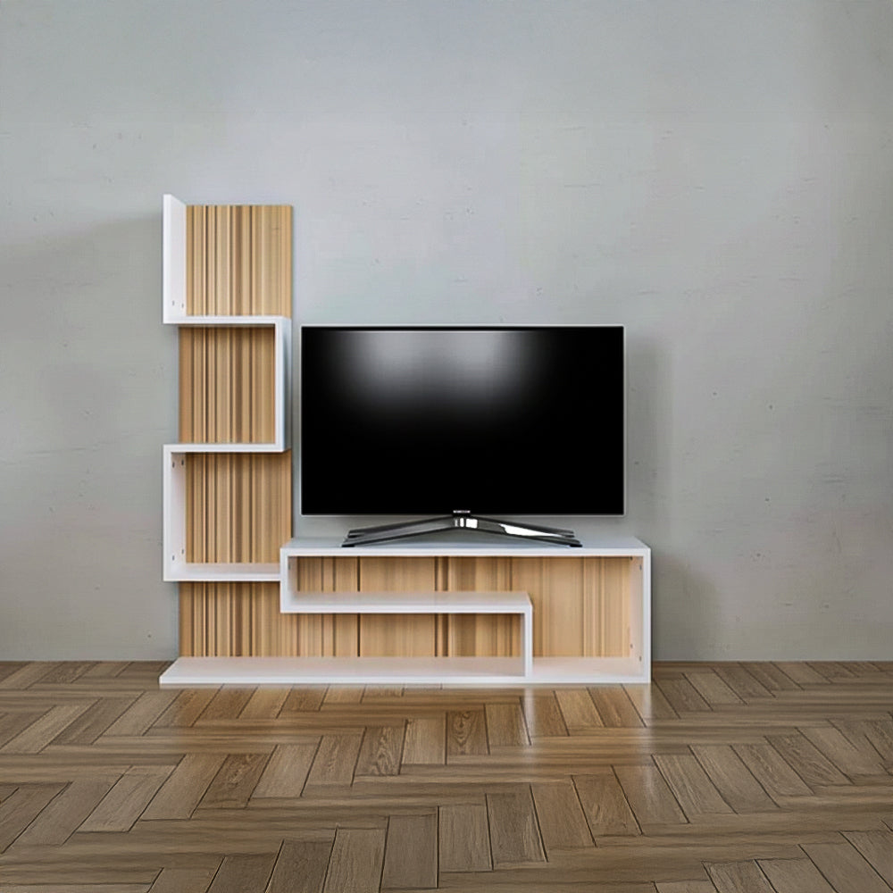 طاولة تلفزيون 150×40×120 سم – خشبي وأبيض – AZ30068