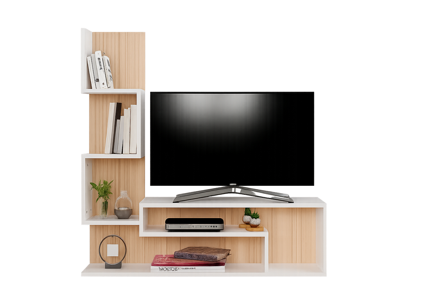 TV Table, 150 × 40 × 120 cm - Wooden and White - AZ30068