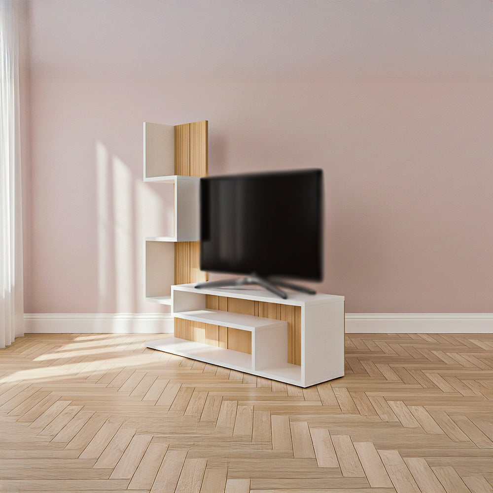 طاولة تلفزيون 150×40×120 سم – خشبي وأبيض – AZ30068