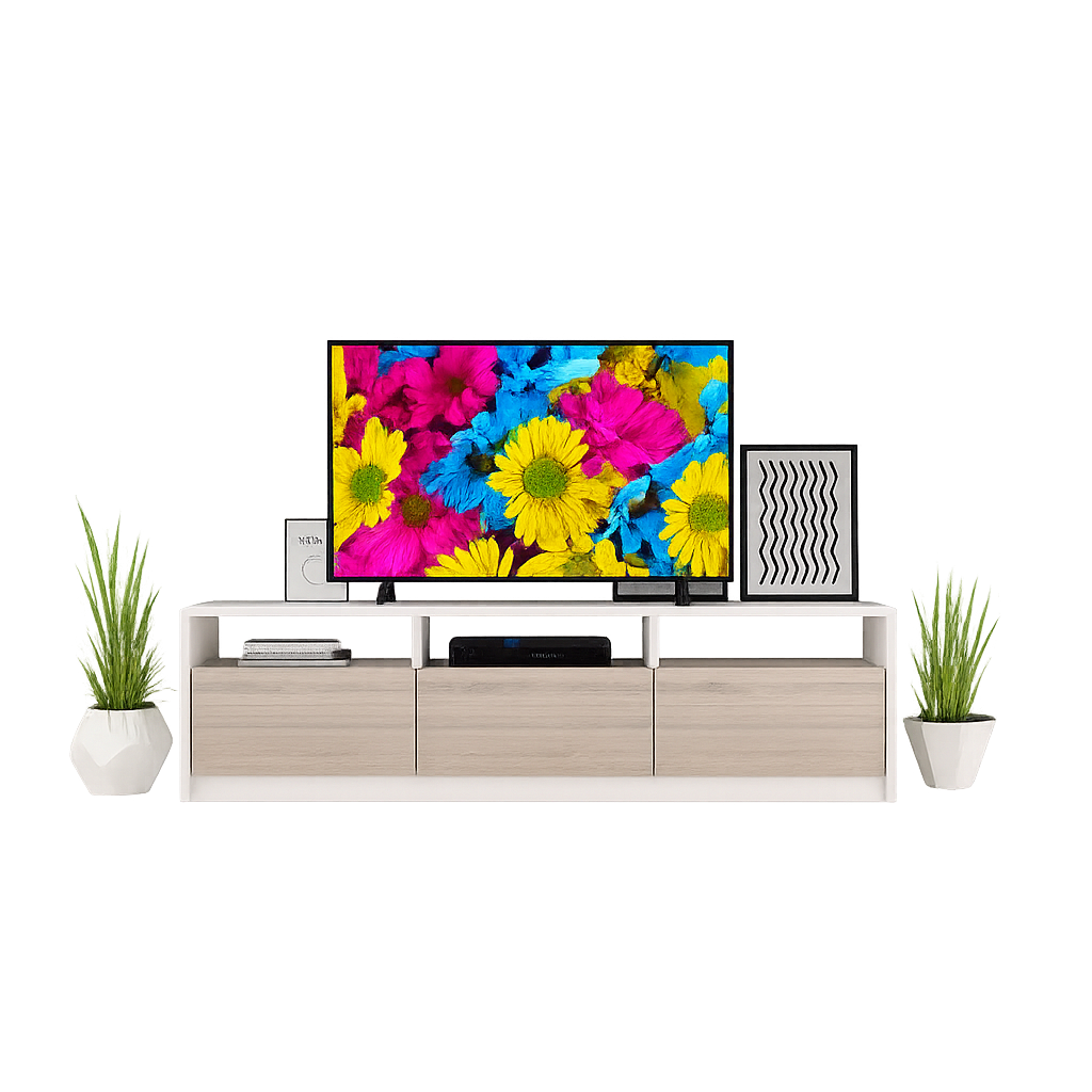 TV Table, 160 × 30 × 45 cm - Wooden and White - AZ30069