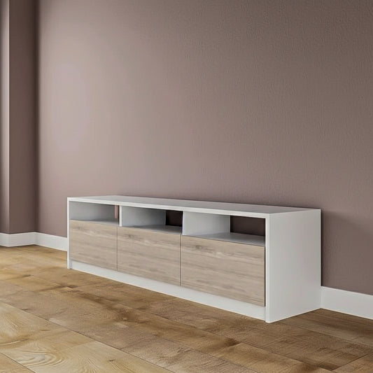 TV Table, 160 × 30 × 45 cm - Wooden and White - AZ30069