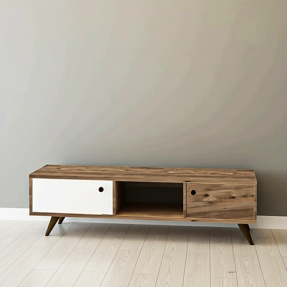 طاولة تلفزيون 140×40×40 سم – خشبي وأبيض – AZ30070
