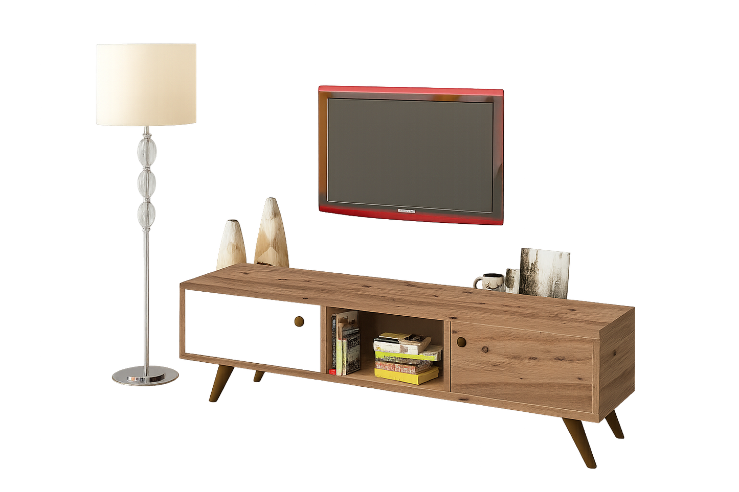 TV Table, 140 × 40 × 40 cm - Wooden and White- AZ30070