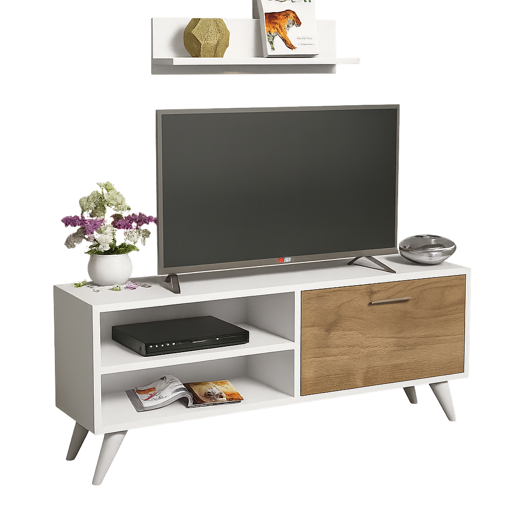 TV Table, 110 × 40 × 50 cm - Wooden and White - AZ30074