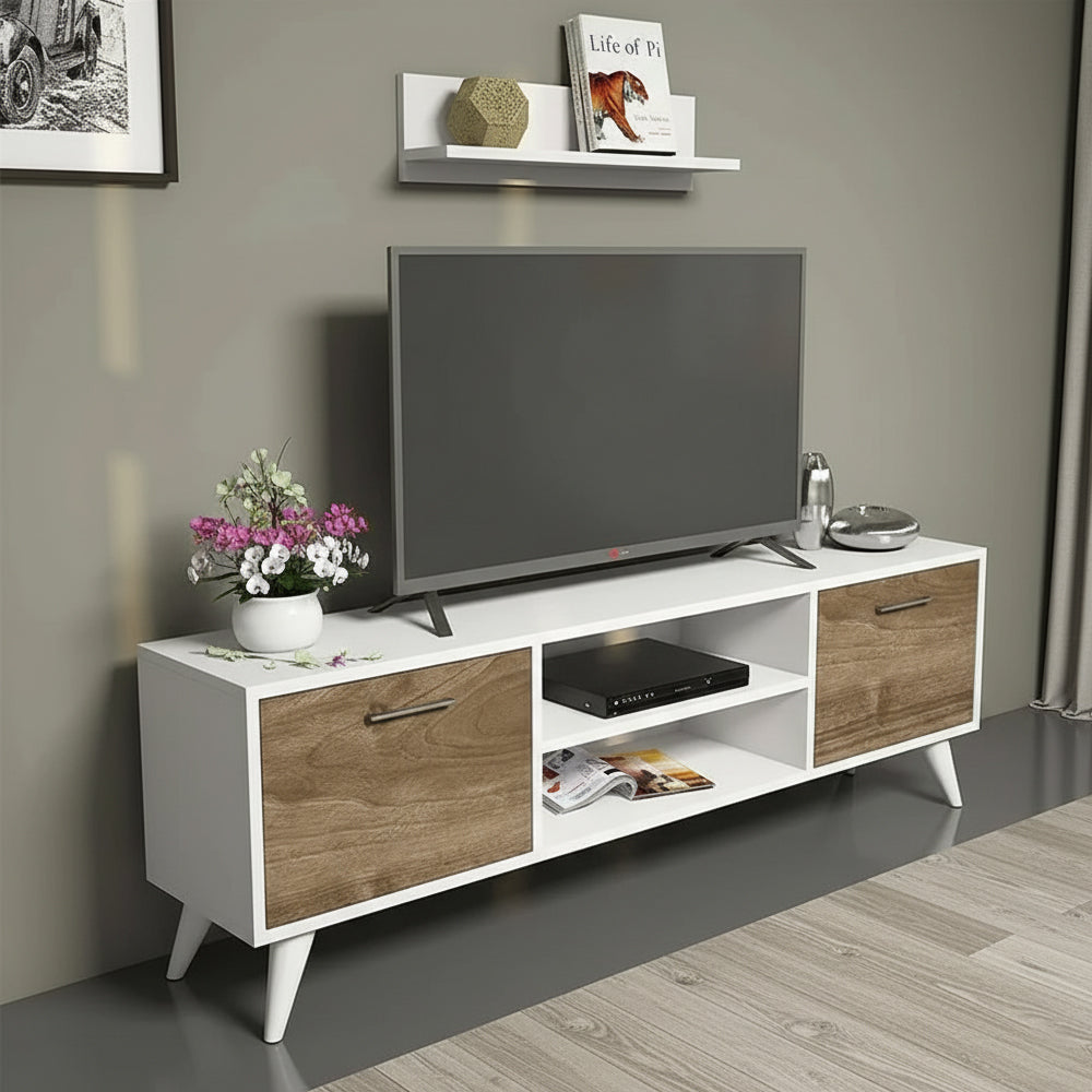 طاولة تلفزيون 110 × 40 × 50 سم – خشبي وأبيض – AZ30075
