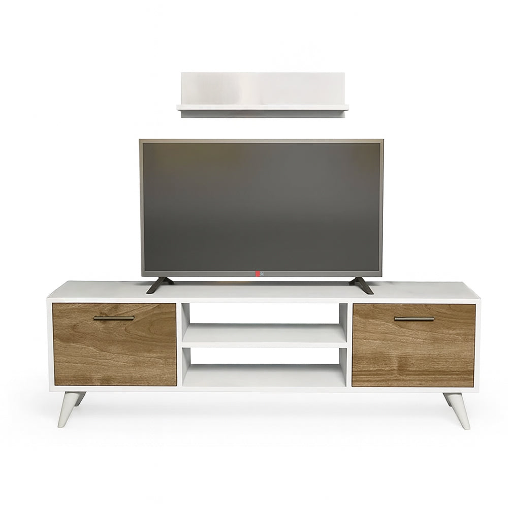 طاولة تلفزيون 110 × 40 × 50 سم – خشبي وأبيض – AZ30075
