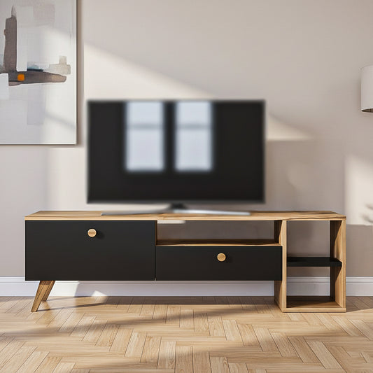 طاولة تلفزيون 150×35×45 سم – أسود وخشبي – AZ30077