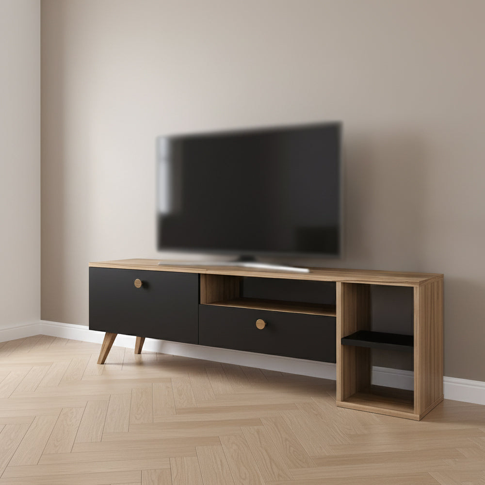 طاولة تلفزيون 150×35×45 سم – أسود وخشبي – AZ30077