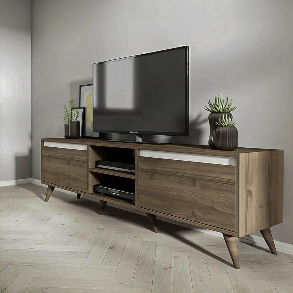 طاولة تلفزيون 140×30×50 سم – خشبي وأبيض – AZ30078