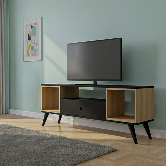 طاولة تلفزيون 150×35×59 سم - أسود و خشبي - AZ30081