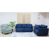 Modern Sofa Set 3 Pieces (Beech Wood, Plywood, Pine) – Color: Navy Blue and Patterned – Puffy