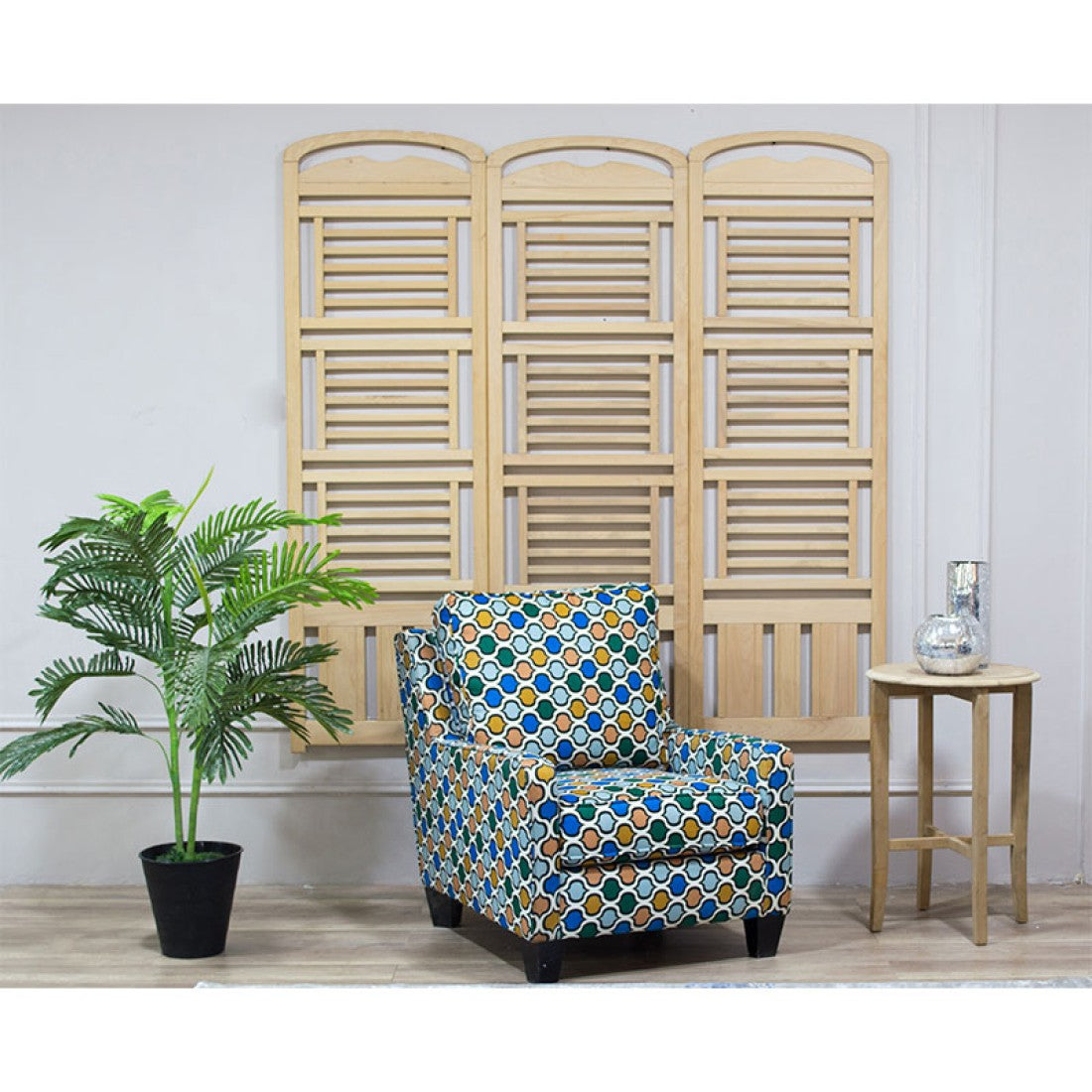 Modern Sofa Set 3 Pieces (Beech Wood, Plywood, Pine) – Color: Navy Blue and Patterned – Puffy