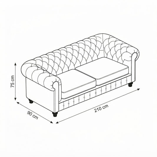 3 Seater Sofa – Brown - HC- CHESTERFIELD