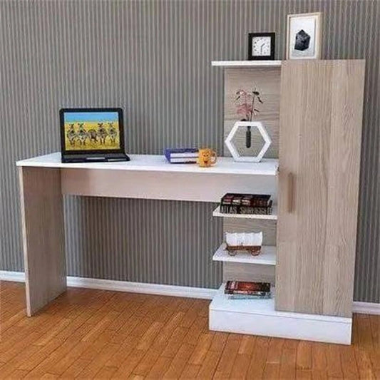 Desk 140 x 50 x 140 - white and light wood - AZ1014