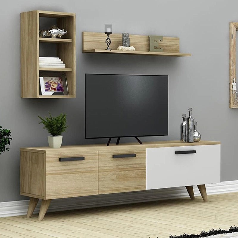 طاولة تلفزيون 140 × 30 × 45 سم – خشبي وأبيض – AZ30022
