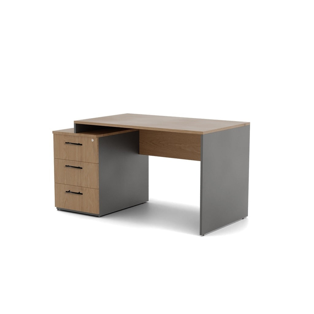 مكتب 120×60×75 سم + وحدة أدراج متصلة – رمادي وخشبي – AZ1059