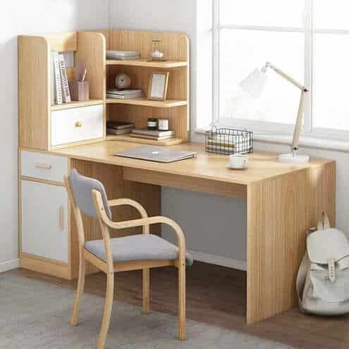 Desk 140x 60x 140 cm + Bookcase - wooden and white- AZ1179