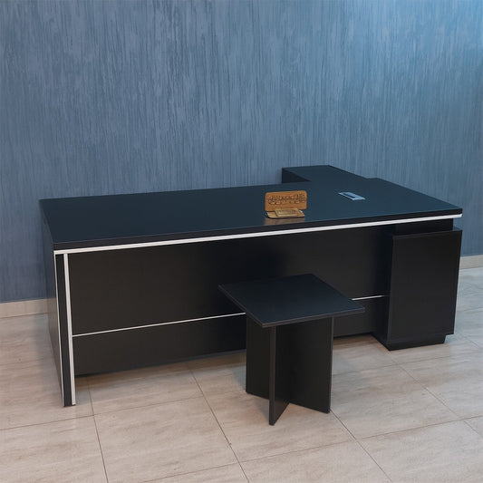 Desk 200×160×75 cm + Side Unit – Black and White – AZ50020