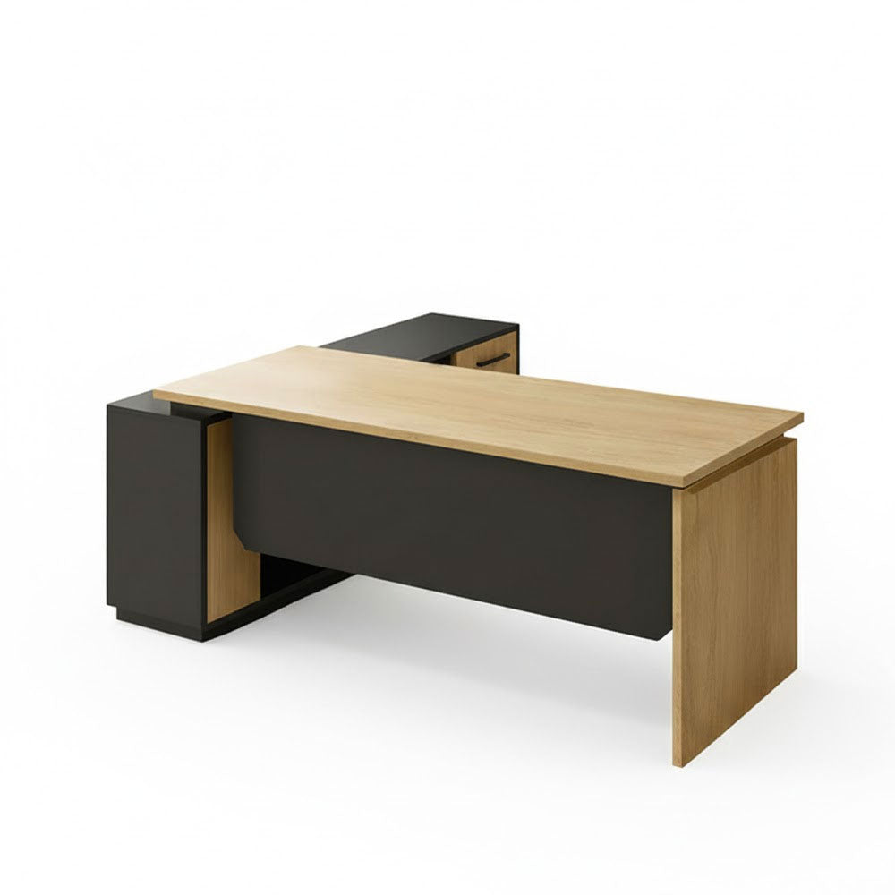 مكتب 160×160×75 سم + سايد – خشبي و رمادي – AZ120117