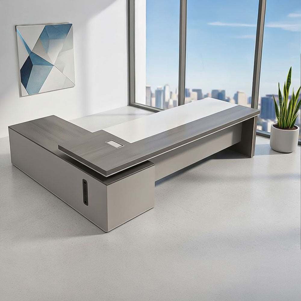 مكتب 220×160×75 سم + وحدة جانبية – رمادي غامق، رمادي فاتح وأبيض – AZ1202
