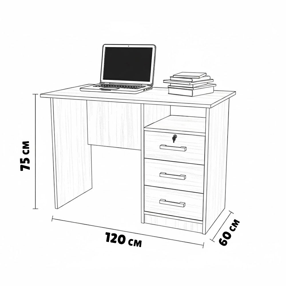 Desk 120 x 60 x 75 cm + Attached Drawer Unit - Beige and Wooden- AZ1071