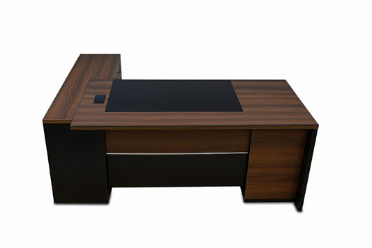 مكتب 180×160×75 سم + سايد + وحدة أدراج متصلة + فريم أبيض – بني وأسود – AZ500010


