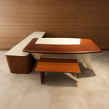 مكتب 180×160×75 سم + وحدة جانبية + طاولة استقبال – بني وأبيض – AZ50044
