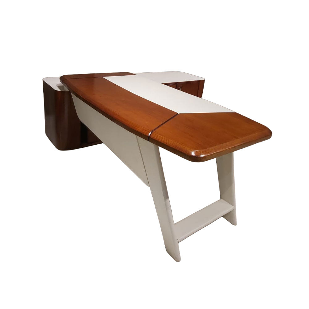 مكتب 180×160×75 سم + وحدة جانبية + طاولة استقبال – بني وأبيض – AZ50044
