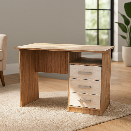 Desk 120 x 60 x 75 cm + Attached Drawer Unit - Beige and Wooden- AZ1071