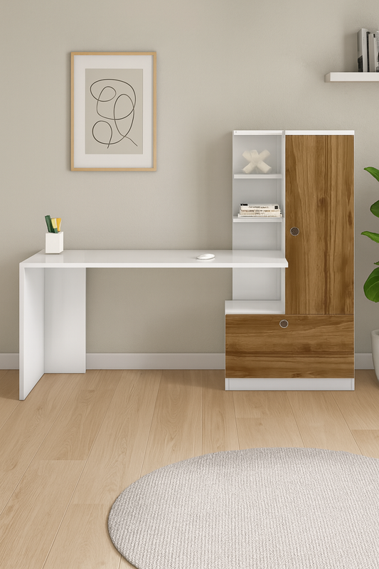 Desk 140 x 50 x 140 cm - Brown and White - AZ1072