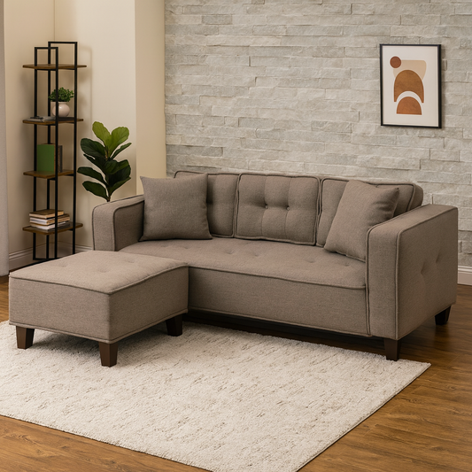 Modern Sofa + Pouf (Beech Wood, Plywood, Pine) – Color :Dark Beige- Marassi