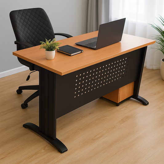 Stylish Office Desk with Metal Frame and Wooden Top