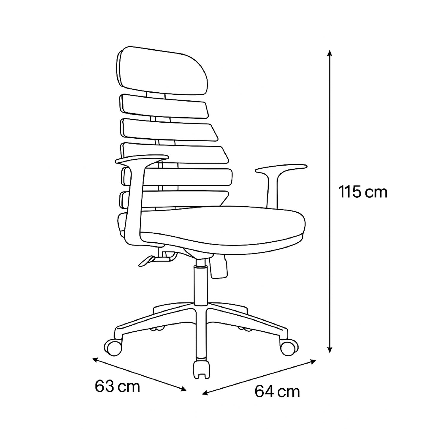 High Back Office Chair  115 x 64 x 63 cm - Grey - Zebra