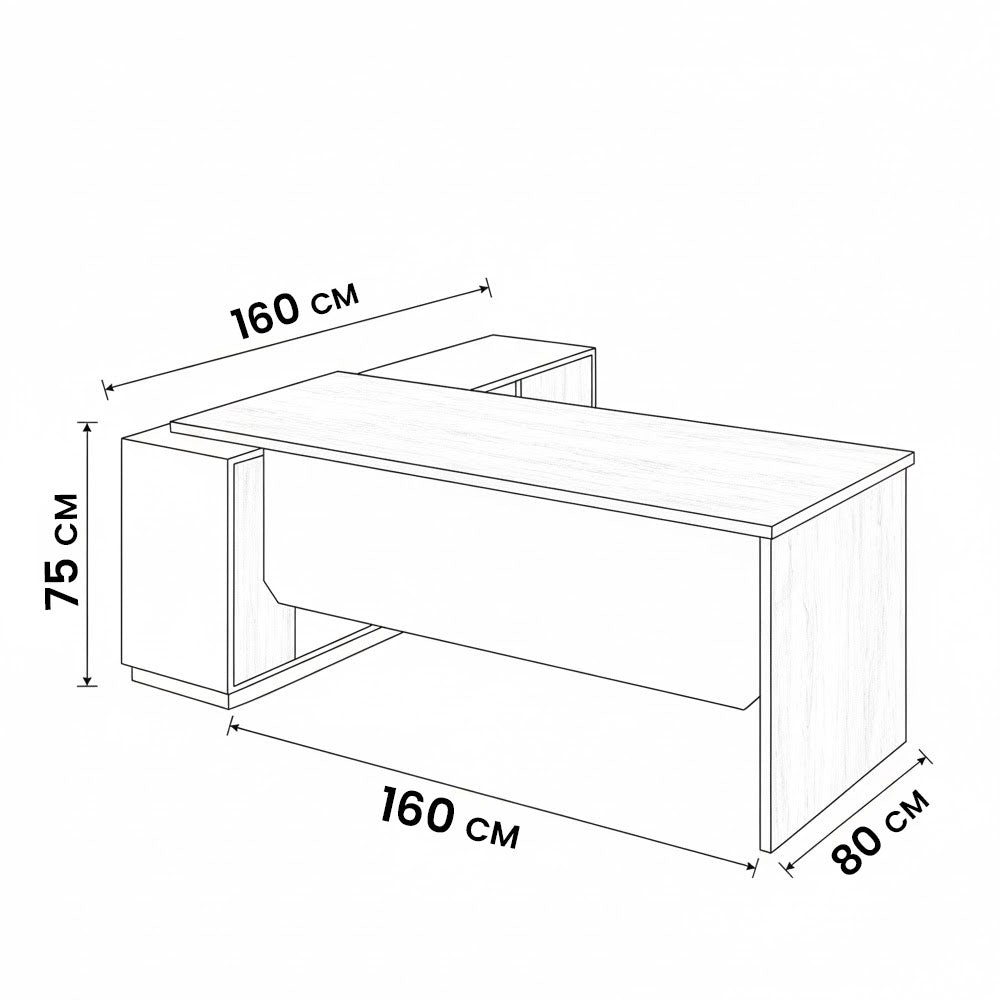 مكتب 160×160×75 سم + سايد – خشبي و رمادي – AZ120117