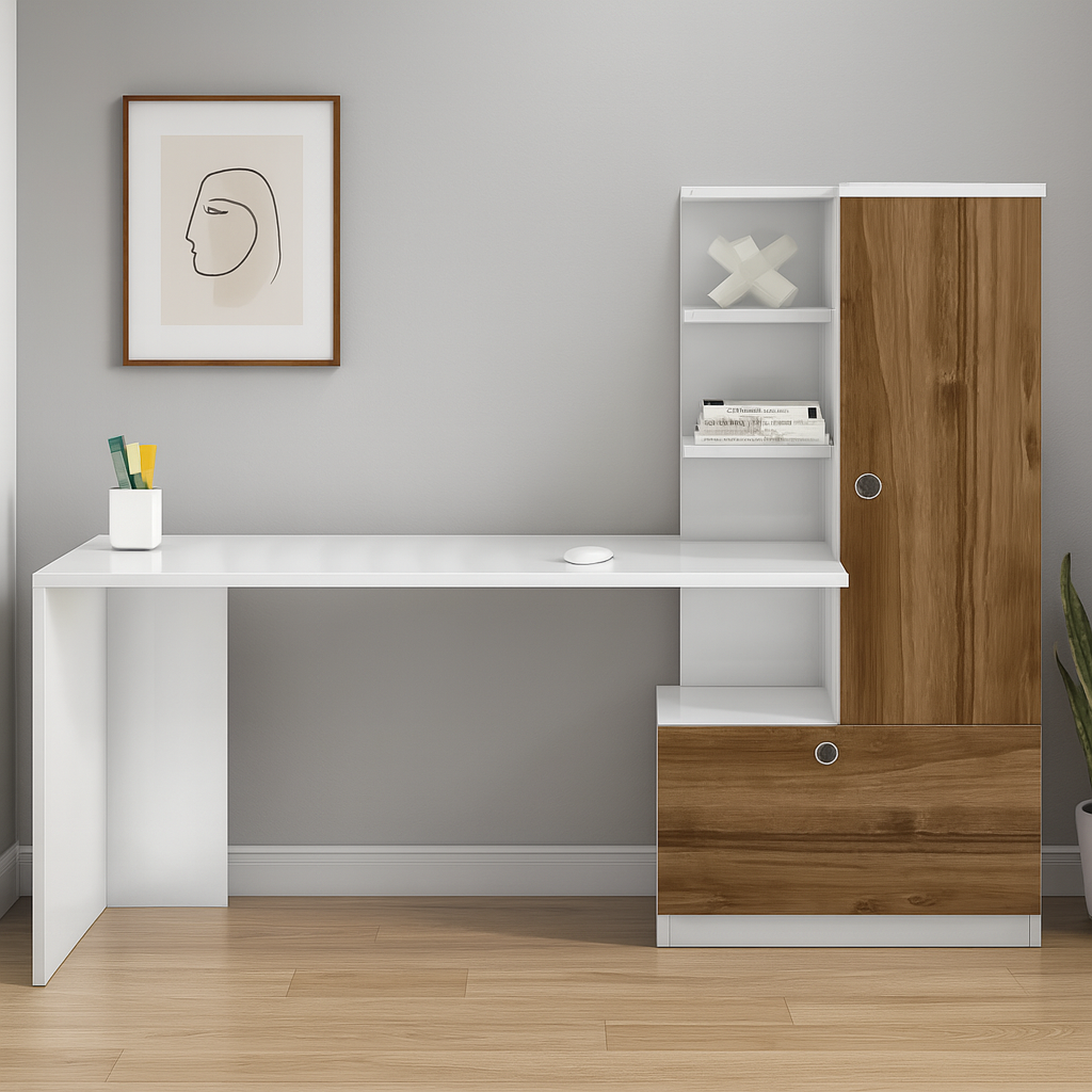 Desk 140 x 50 x 140 cm - Brown and White - AZ1072
