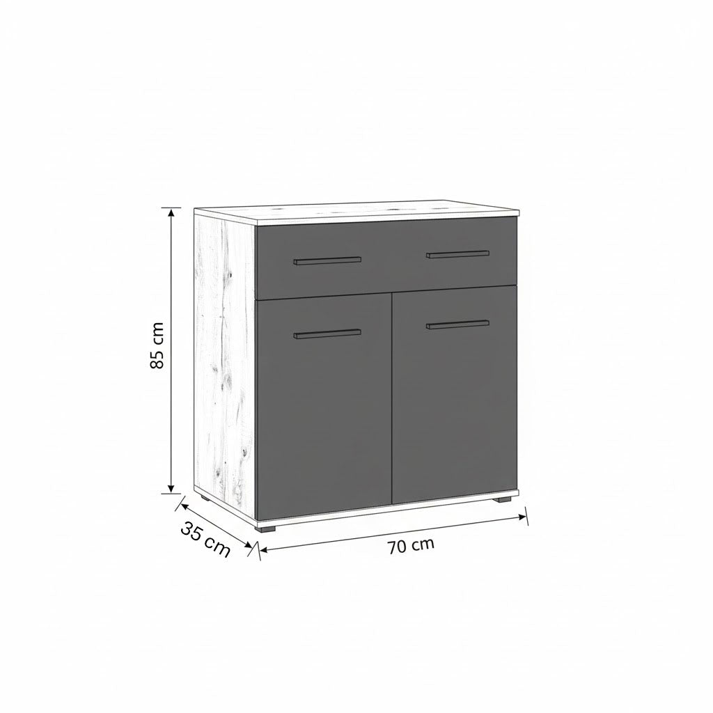 وحدة أدراج، 70×35×85 سم – رمادي وخشبي – AZ50070