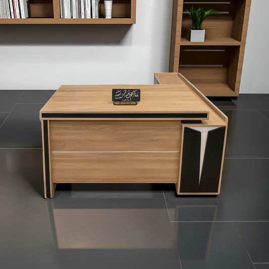 مكتب 180×160×75 سم + سايد – خشبي وأبيض وأسود – AZ50025
