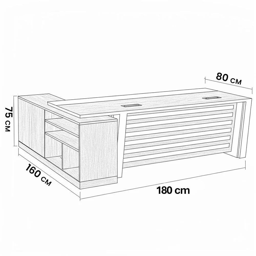 مكتب 180×160×75 سم + وحدة جانبية – بني ورمادي – AZ120200
