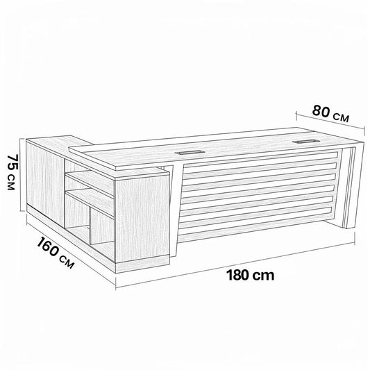 مكتب 180×160×75 سم + وحدة جانبية – بني ورمادي – AZ120200
