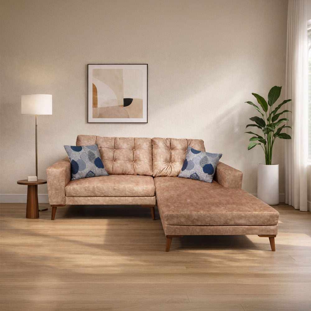 ركنة منزلية مودرن على شكل حرف L – خشب طبيعي – لون لايت كاميل – 205×175×85 سم – Cappuccino Mini
