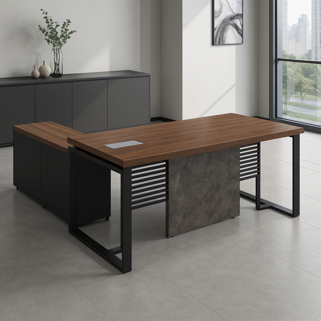 Manager's Desk 220 x 80 x 75 CM - Wooden and black - AZ1221