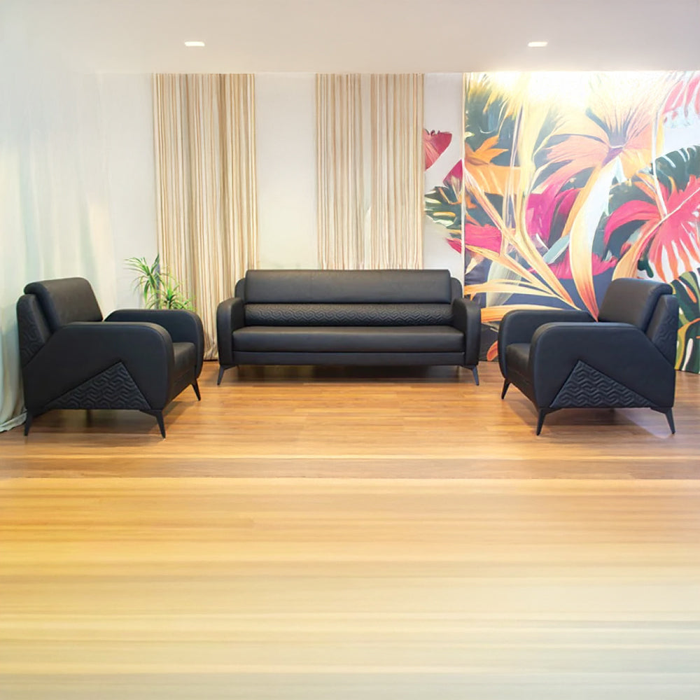 Office Sofa Set – Black Leather with Musky and mdf Wood - YAFA