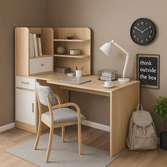 Desk 140x 50x 140 cm - wooden and white- AZ1179