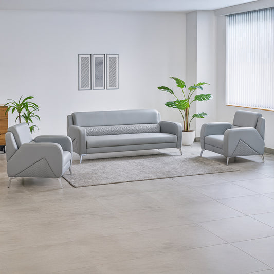 Office Sofa Set – Gray Leather with Musky and mdf Wood - YAFA
