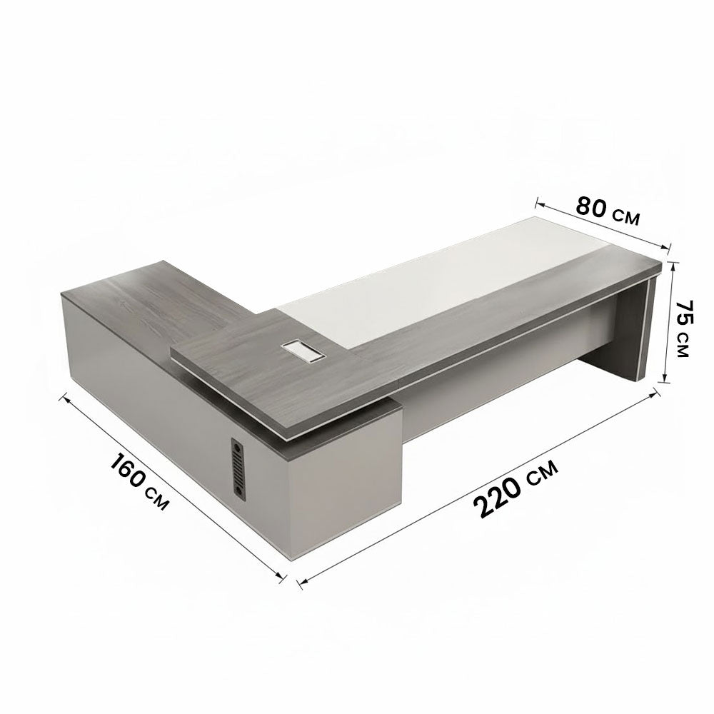 مكتب 220×160×75 سم + وحدة جانبية – رمادي غامق، رمادي فاتح وأبيض – AZ1202
